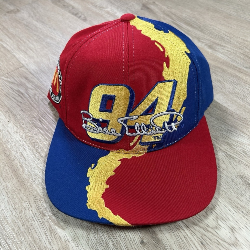 VTG 1998 Mcdonald's Bill Elliott Snapback Hat NASCAR Blue Yellow Red Cap